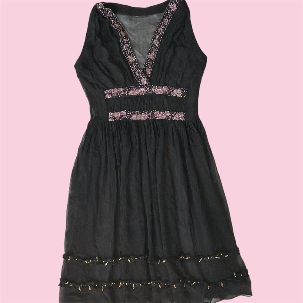 Silk beaded sheer babydoll dress with ruffle skirt